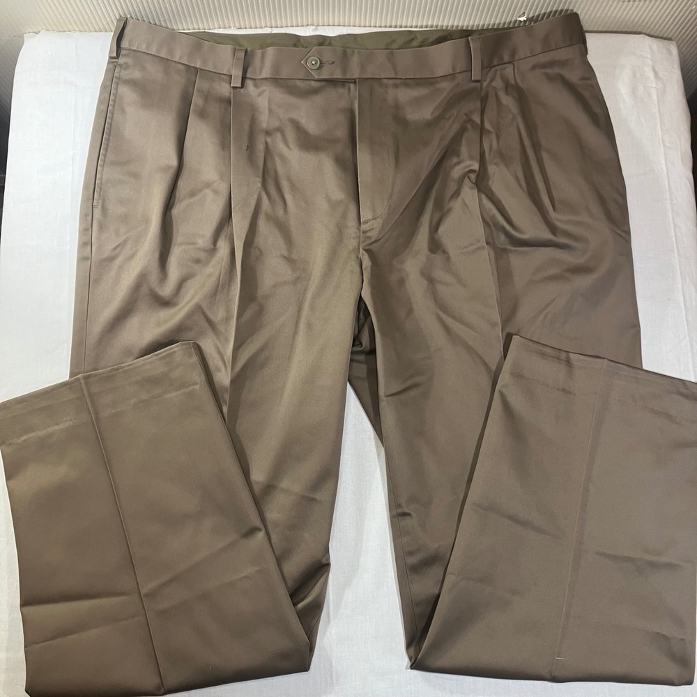 Jos. A. Bank Traveler's Collection Pleated Chino Pants Mens 46x32 Taupe Brown